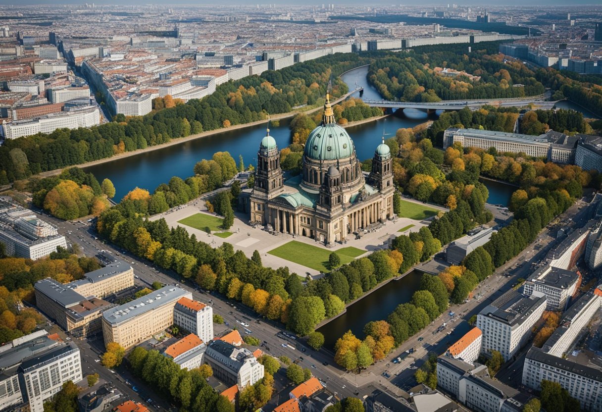 Luftaufnahme von Berlin, Deutschland, die die unterschiedliche Topografie und Höhenlage zeigt. Keine menschlichen Objekte oder Körperteile enthalten