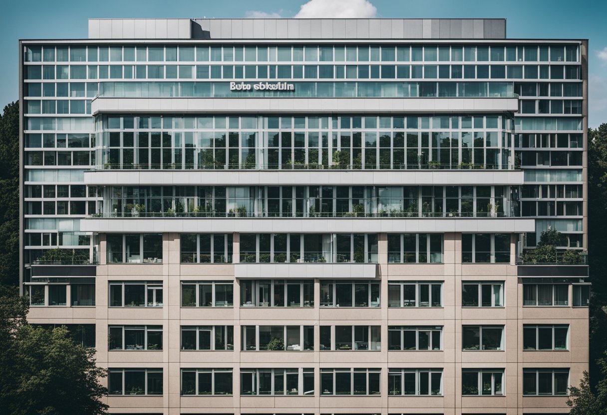 Ein hoch aufragendes Krankenhausgebäude in Berlin, Deutschland, mit einem weitläufigen Campus und geschäftigem Treiben