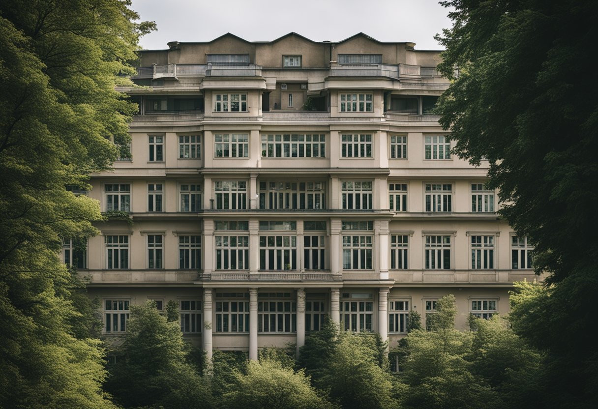 The sanatorium in Berlin, Germany stands tall with its grand architecture, surrounded by lush greenery and a peaceful atmosphere
