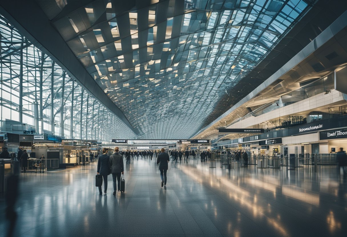 The bustling Berlin airport features modern terminals and extensive infrastructure