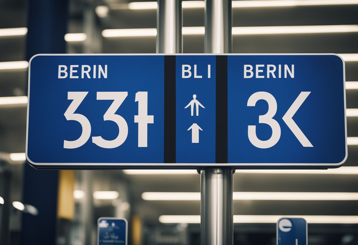 Berlin airport code displayed on a sign with German flag in background