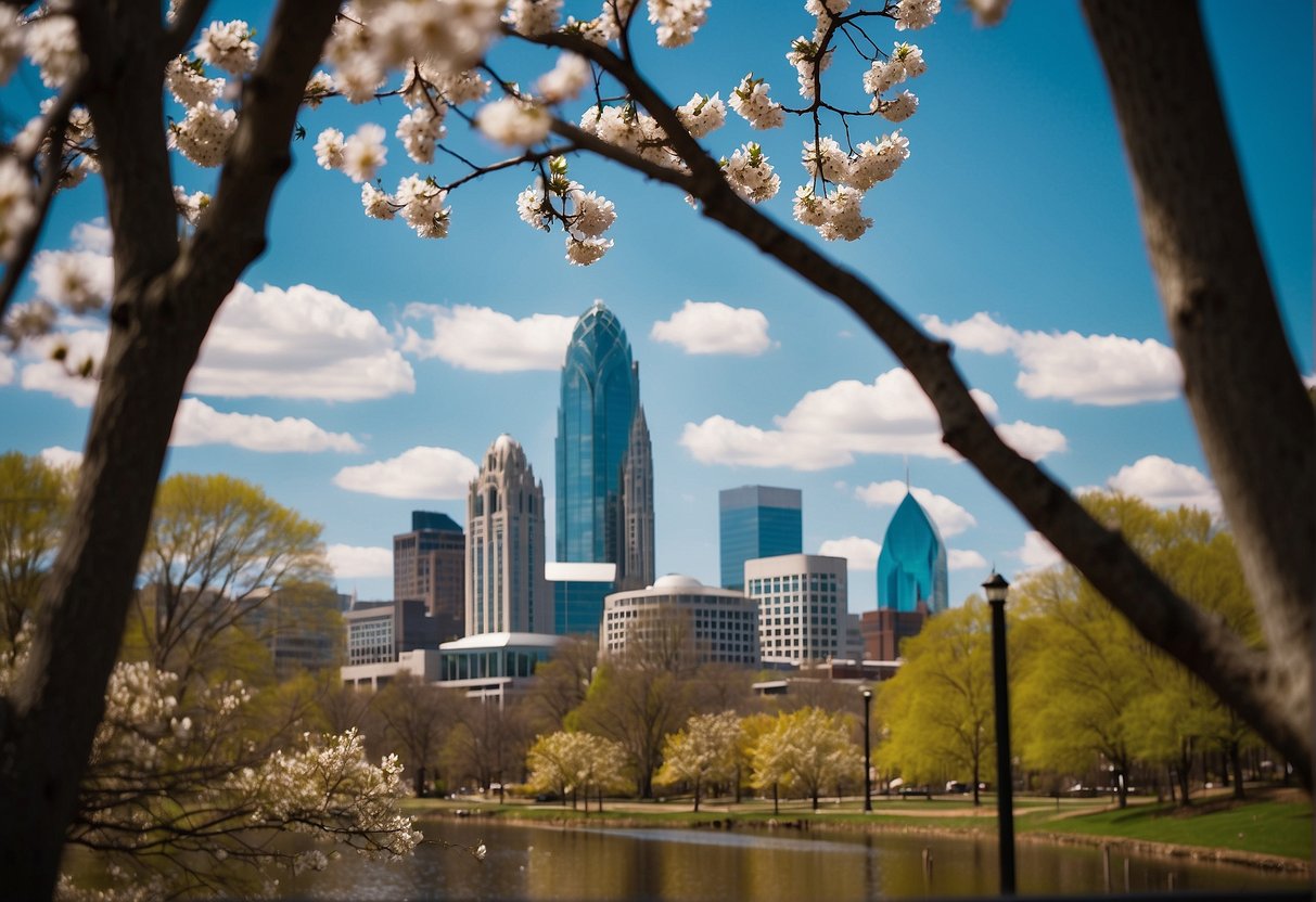 Charlotte in spring, flowers blooming, and trees budding. Sunny skies and mild temperatures make it the perfect time to visit