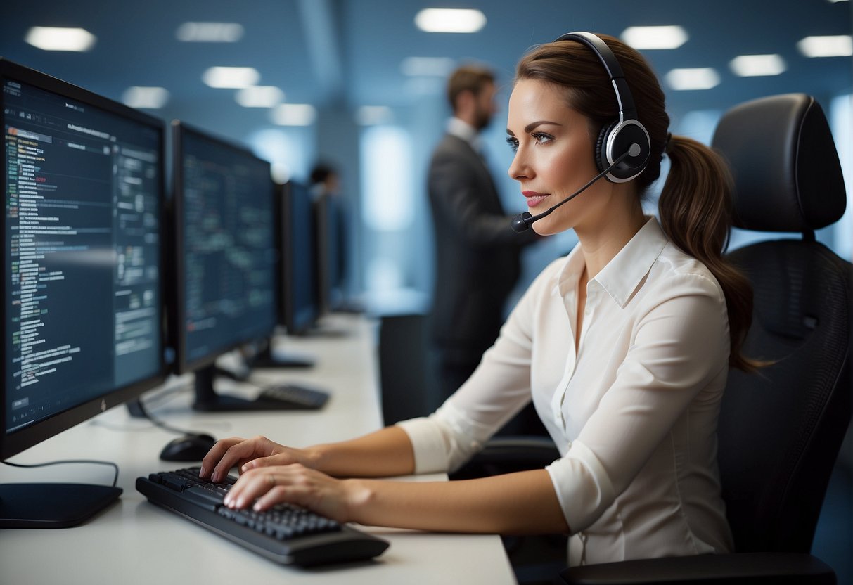 A virtual assistant calmly manages a challenging client while maintaining confidentiality and ensuring data security