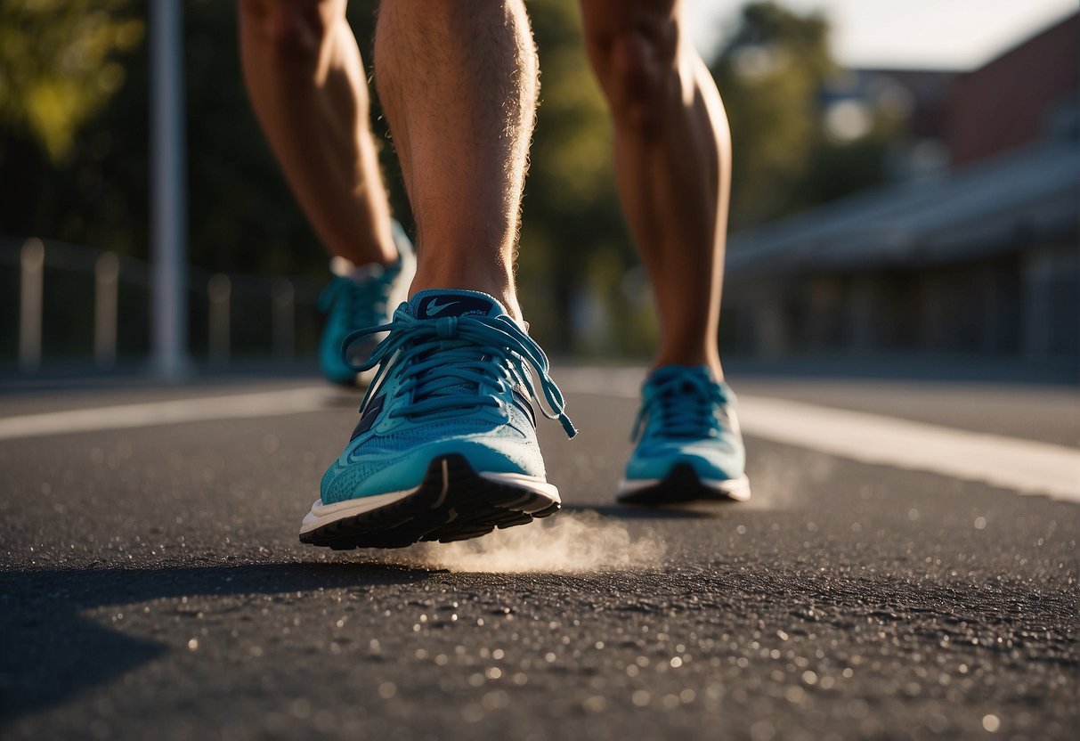 A runner's foot strikes the ground, transitioning from heel to forefoot, showing adaptation in running technique