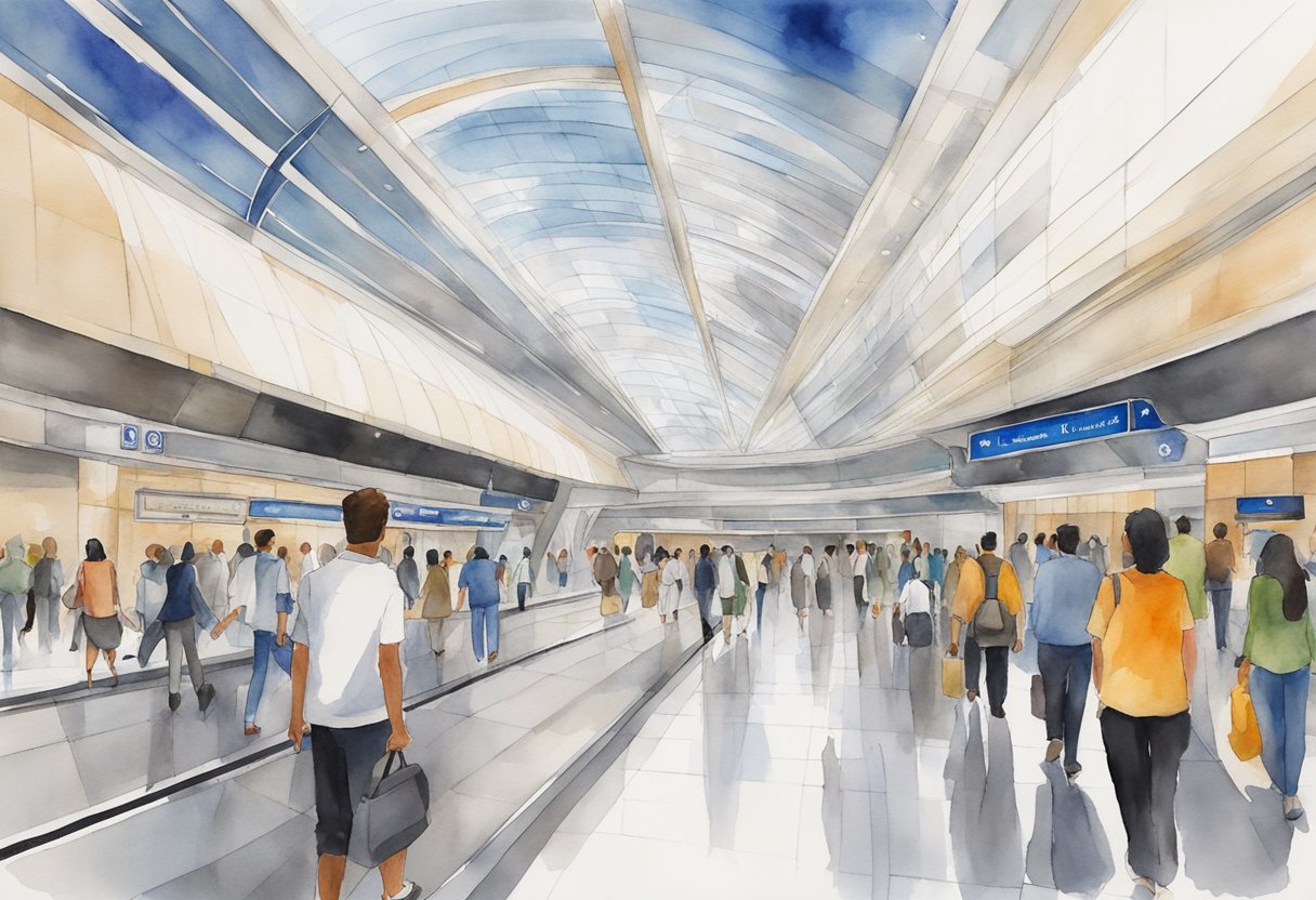 The bustling Burj Khalifa/Dubai Mall metro station, with its sleek design and modern amenities, provides seamless connectivity and accessibility for travelers in the heart of Dubai