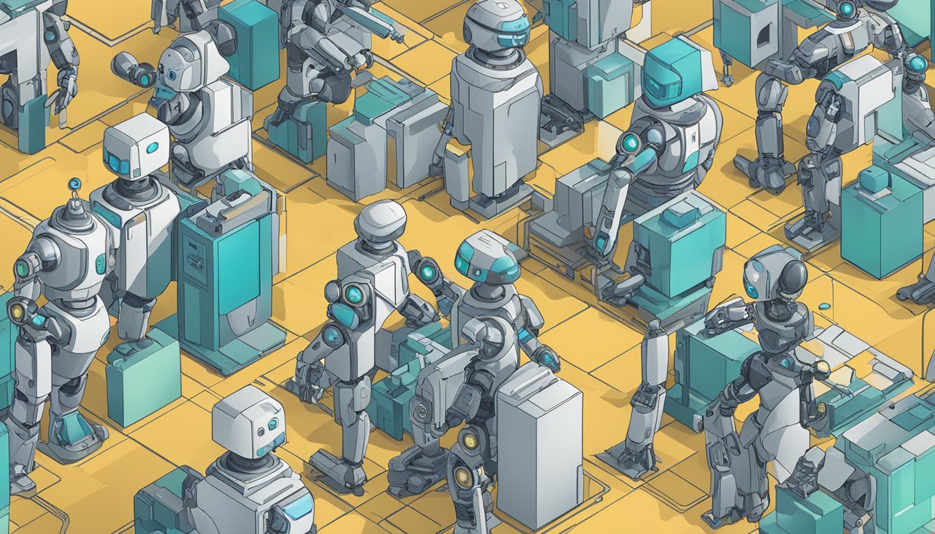 A group of AI robots working together to streamline processes and make decisions autonomously