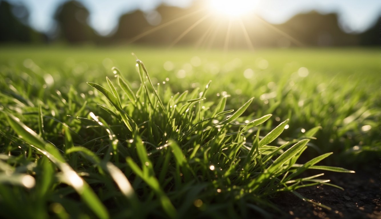 Freshly cut grass clippings spread on a flat surface under the sun, with occasional turning for even drying
