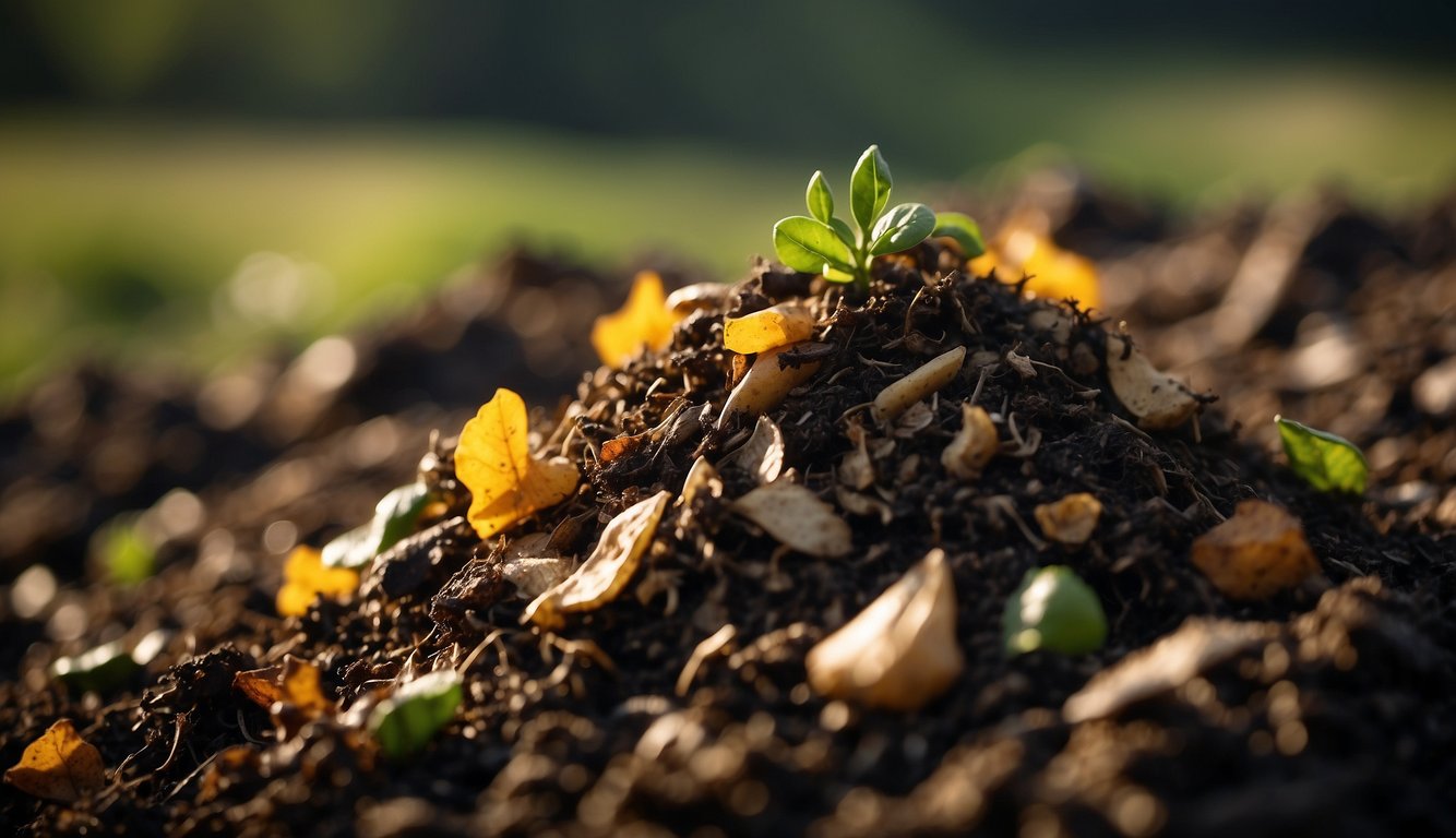 A pile of organic waste breaks down with the help of compost starter, releasing heat and turning into nutrient-rich soil