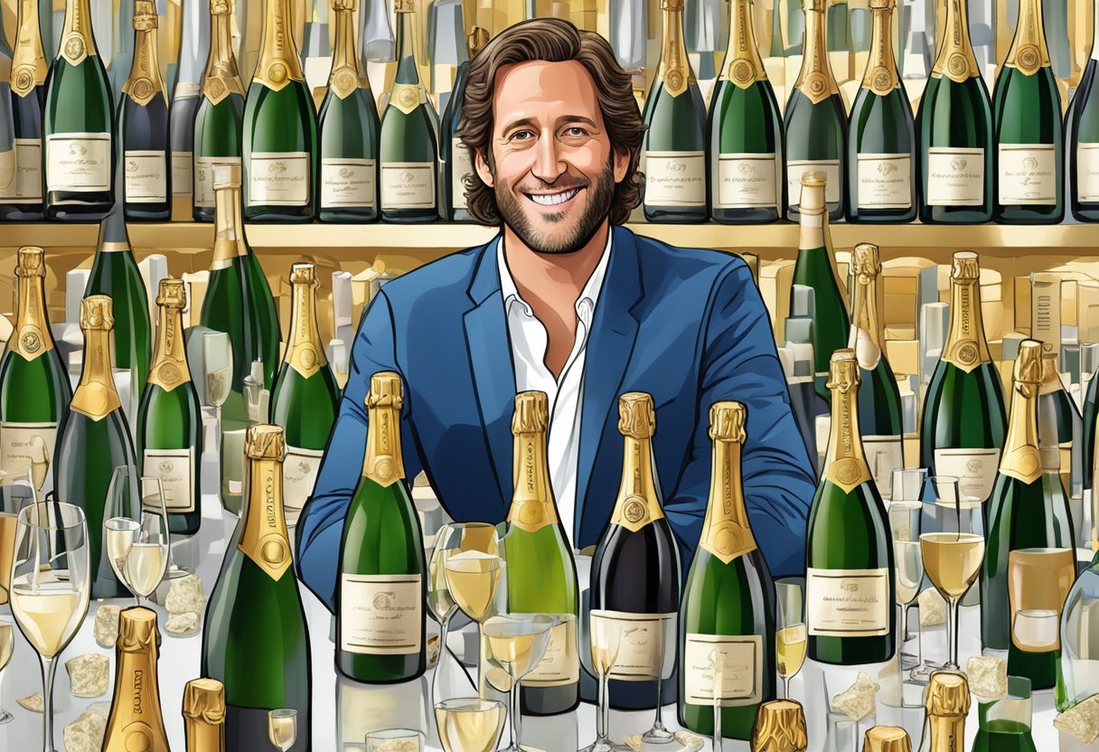 Champagne bottles surround Dave Portnoy, reflecting his personal interests and lavish lifestyle