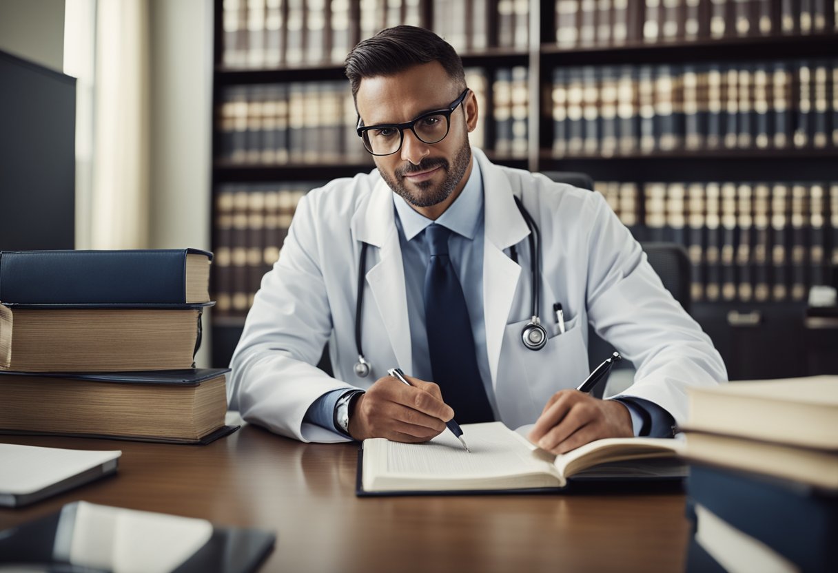 A medical lawyer discussing legal responsibilities in a professional setting