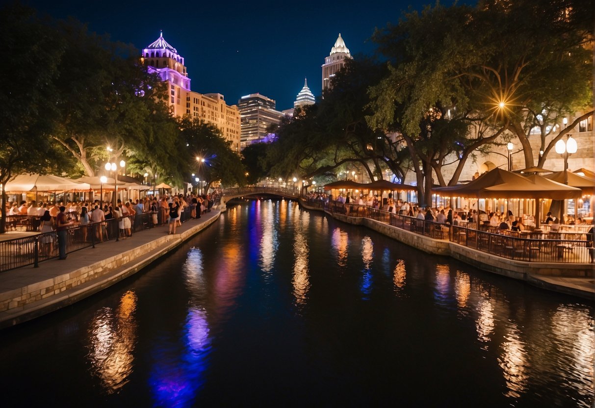 The San Antonio Riverwalk bustles with visitors enjoying boat rides, dining, and live music. The best time to visit is during the evening when the lights illuminate the walkways and bridges