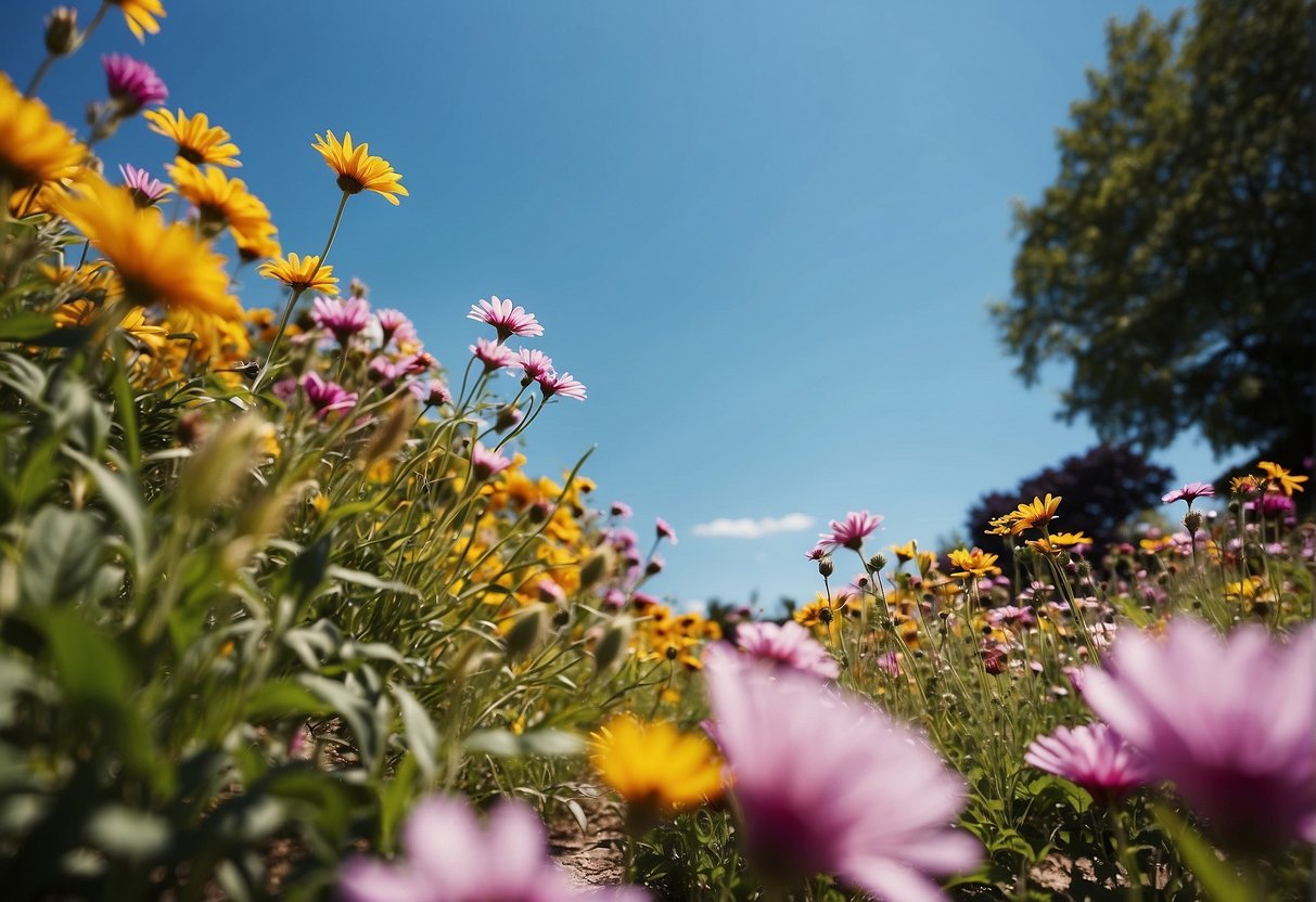 A sunny day in Omaha, with clear blue skies and colorful flowers in full bloom, creating a picturesque setting for visitors to enjoy