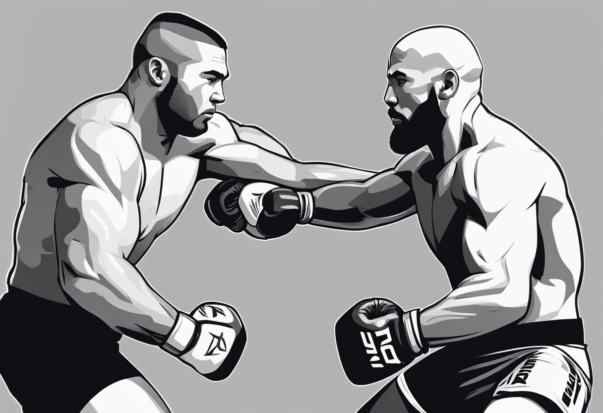 Two UFC fighters engage in a heated battle, exchanging powerful strikes and grappling for dominance. Joe Rogan provides insightful commentary and analysis on his popular podcast
