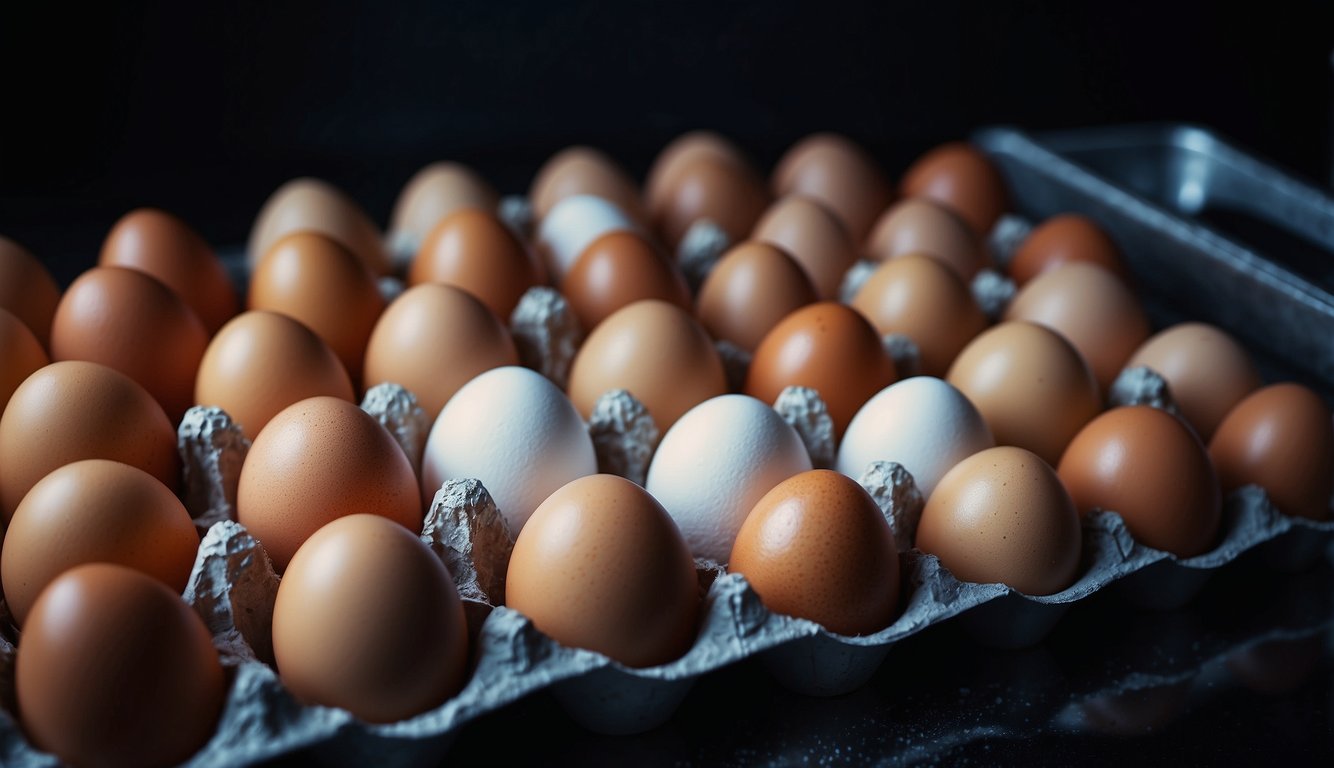Eggs being coated in mineral oil and stored in a cool, dark place to prolong their shelf life