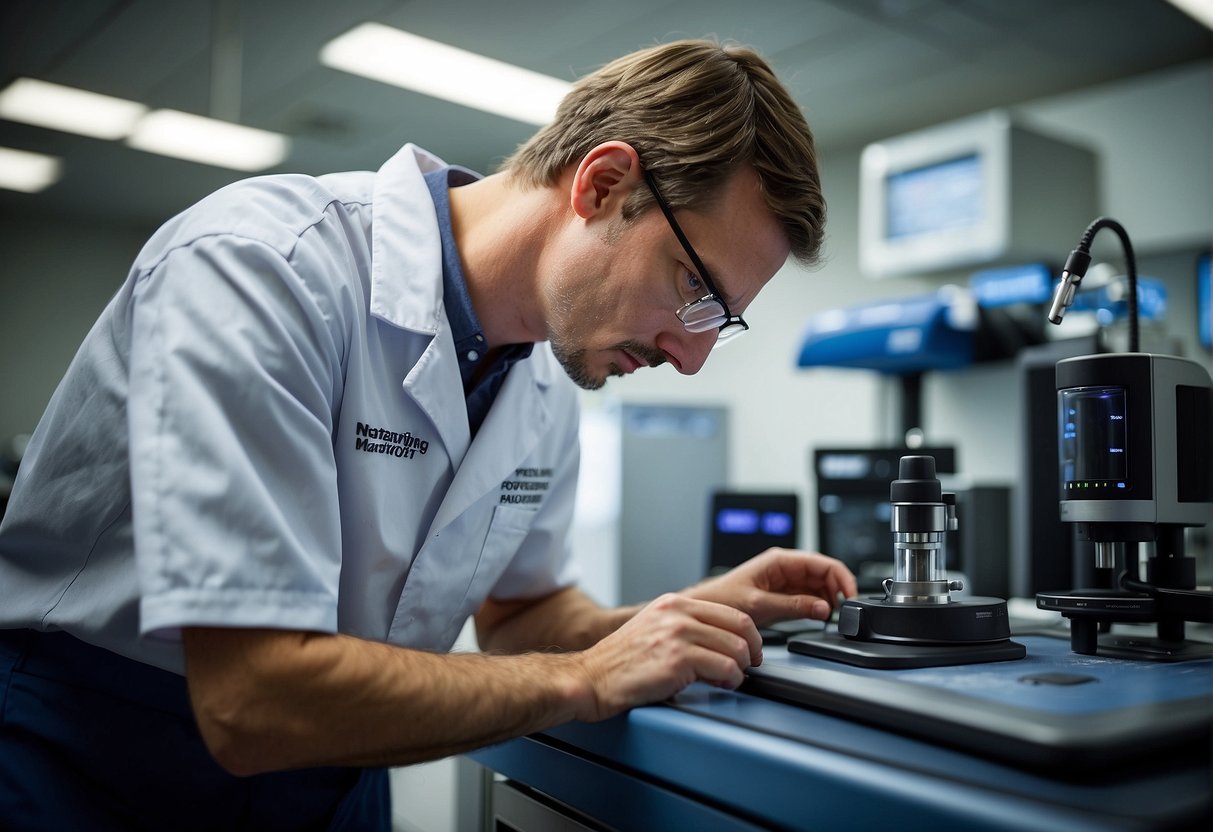 Benefits of ISO 17025 Accreditation - A laboratory technician calibrates equipment, ensuring precise measurements. ISO 17025 logo displayed on the wall, signifying accreditation. Quality and technical improvements evident in the efficient and accurate processes