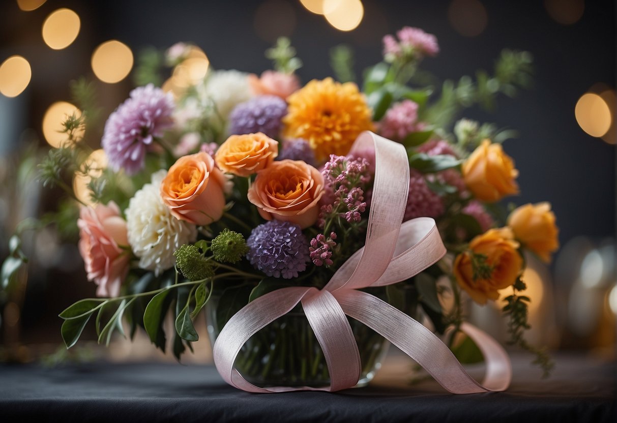 Ribbons add movement and texture to floral arrangements, creating visual interest and enhancing the overall design