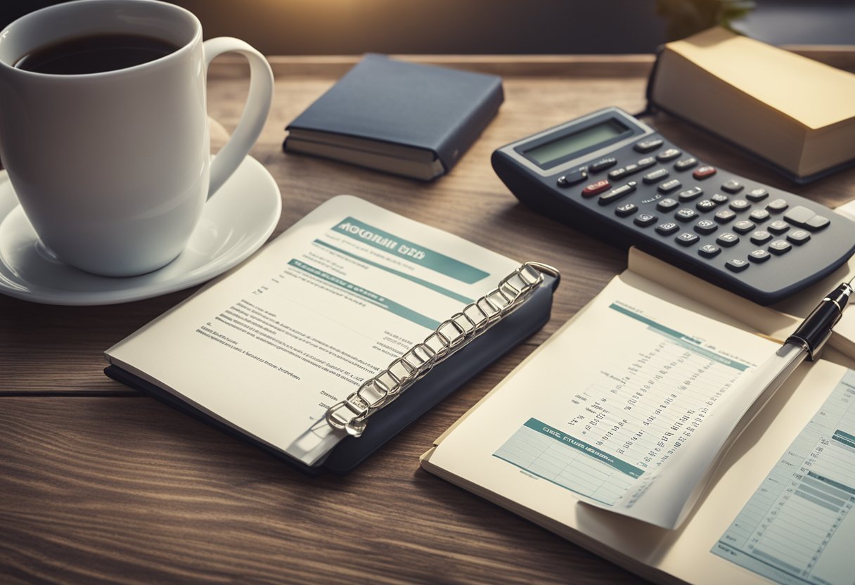 A computer displaying a list of affordable online accounting degree programs for 2024, surrounded by books, a calculator, and a notepad