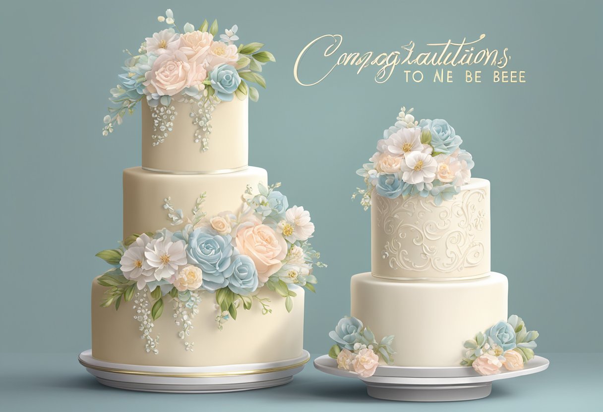 A cake with "Congratulations Bride-to-Be" and "Best Wishes" in elegant script, adorned with delicate flowers and a bridal veil motif