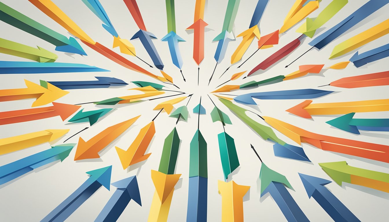A group of arrows pointing in different directions, but one larger arrow leading them all in a unified direction, symbolizing leadership and governance in guiding change
