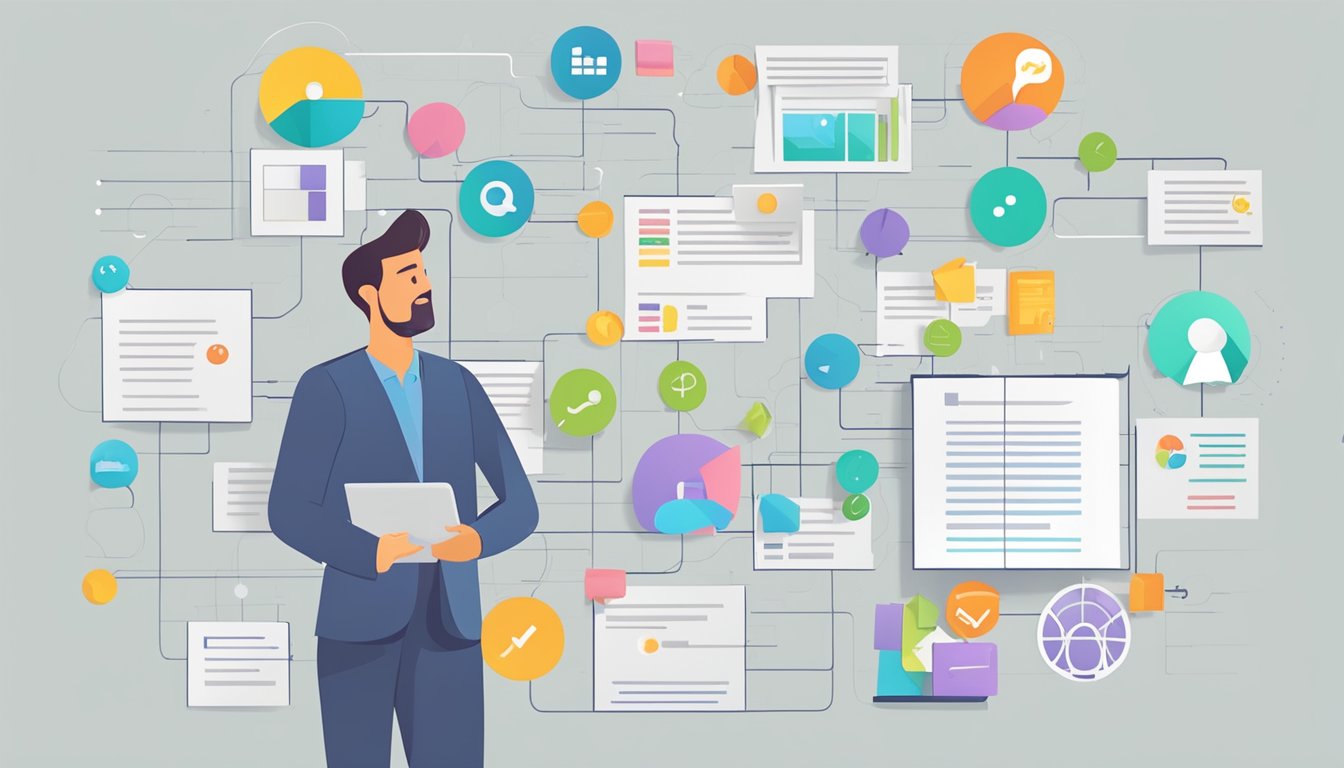 A person pointing at various communication channels on a project communication plan