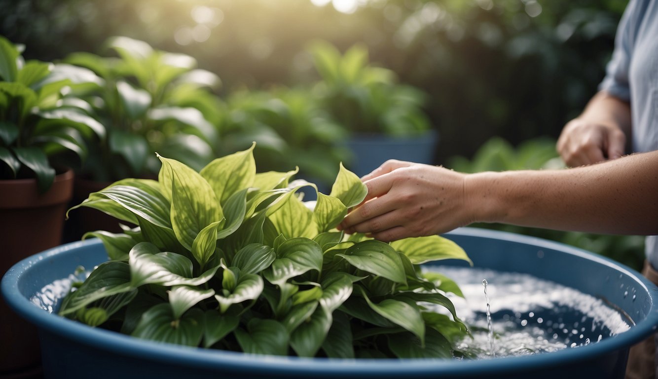 Gathered hostas being washed and trimmed for consumption