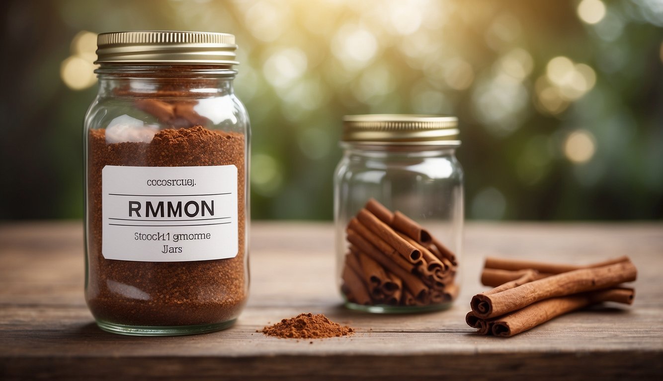 Cinnamon rooting hormone jar with FAQs label on a clean, well-lit surface