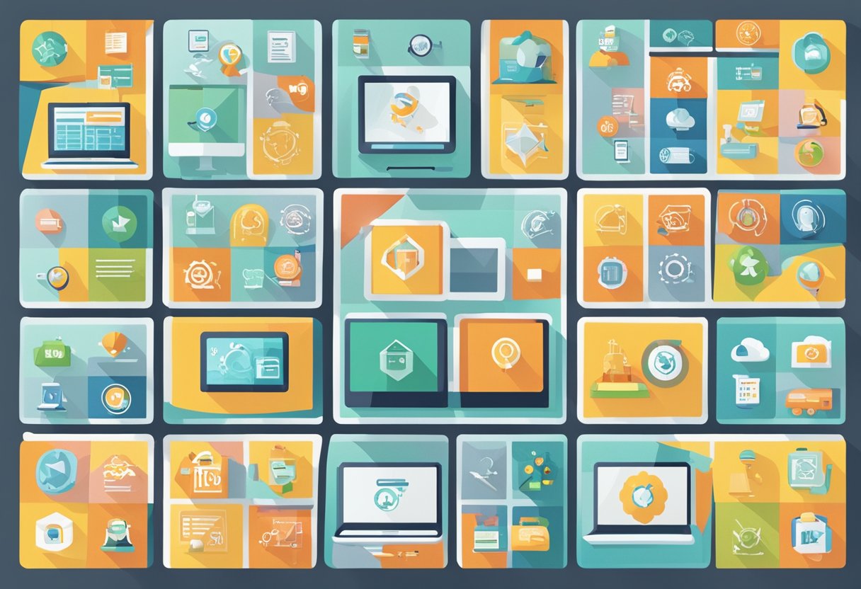 A computer screen displaying the top 10 affiliate marketing programs. Icons or logos representing each program are arranged in a grid format