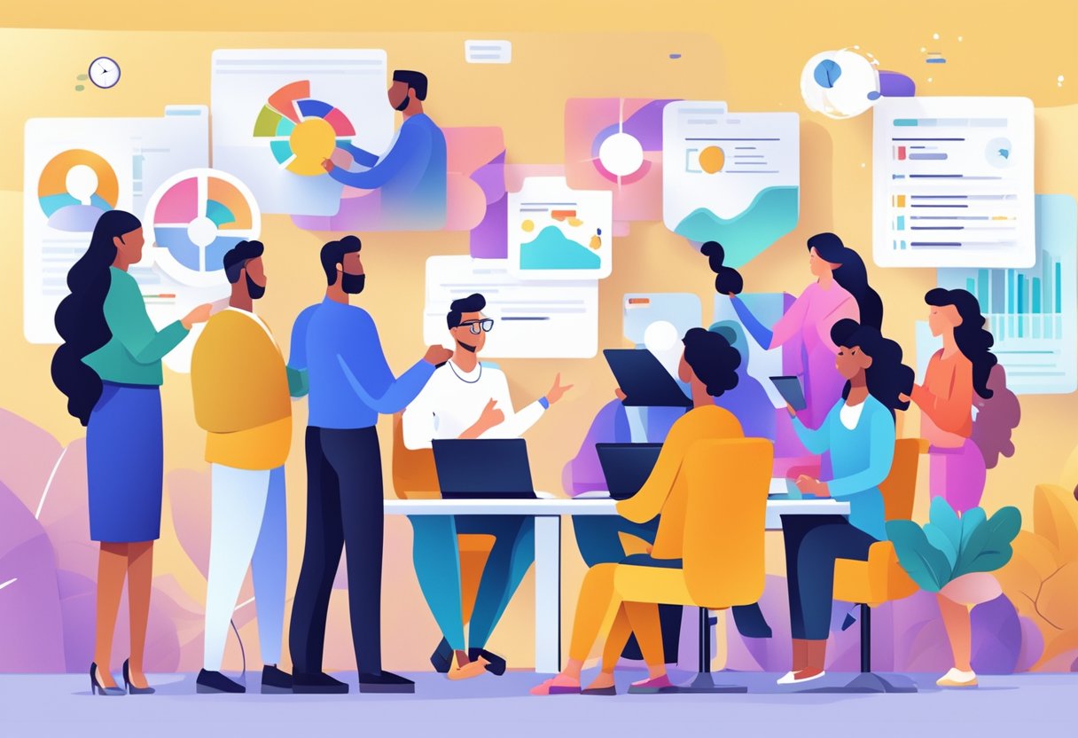 A group of diverse individuals collaborating and strategizing on effective affiliate partnerships for the top 10 affiliate marketing programs