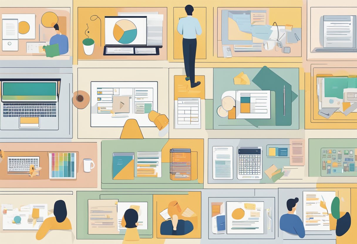 A diverse array of program types spread out on a table, each with unique features and benefits. A person carefully considering which one to choose
