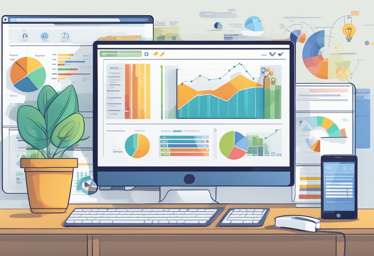 A computer screen displaying various affiliate marketing programs with high conversion rates. Graphs and charts show performance metrics