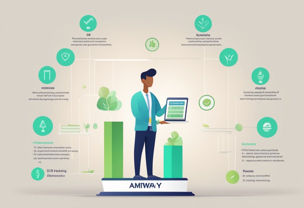 A person weighing the options of joining or avoiding Amway MLM, with pros and cons listed on a scale