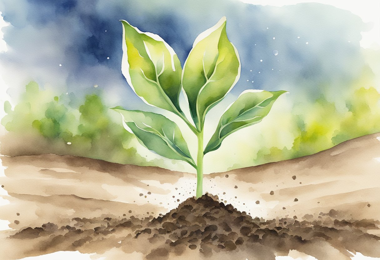 A sprouting seedling breaking through the soil, reaching towards the sunlight, symbolizing resilience, growth, and overcoming adversity