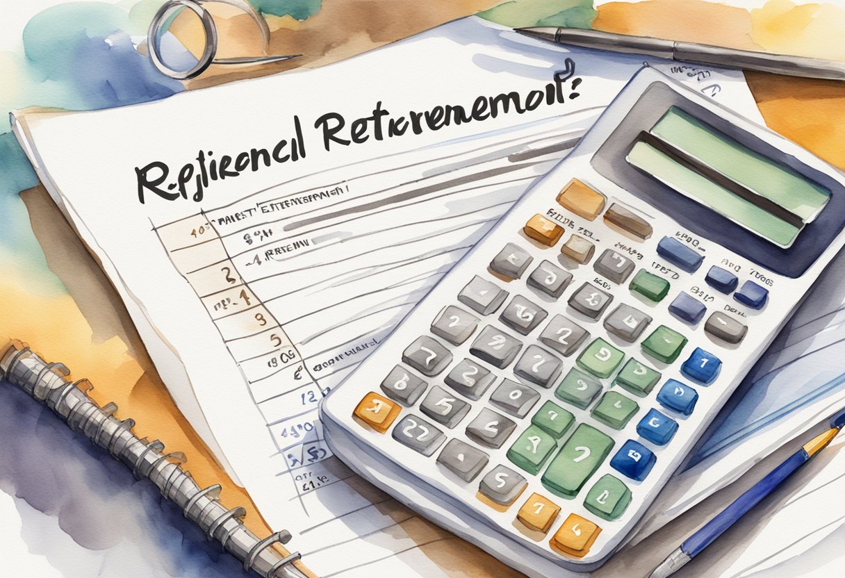 A retirement calculator with "4% Rule" displayed prominently. Graphs and charts showing financial projections. Text reads "Frequently Asked Questions: What is the 4% Retirement Rule?"