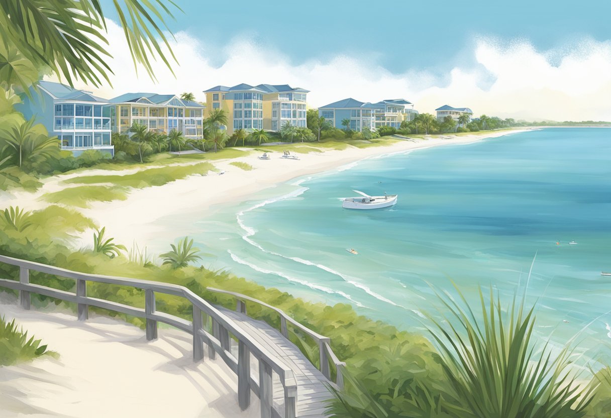 Sarasota Beach Preservation guide depicts serene, sandy beaches with clear blue waters and lush greenery