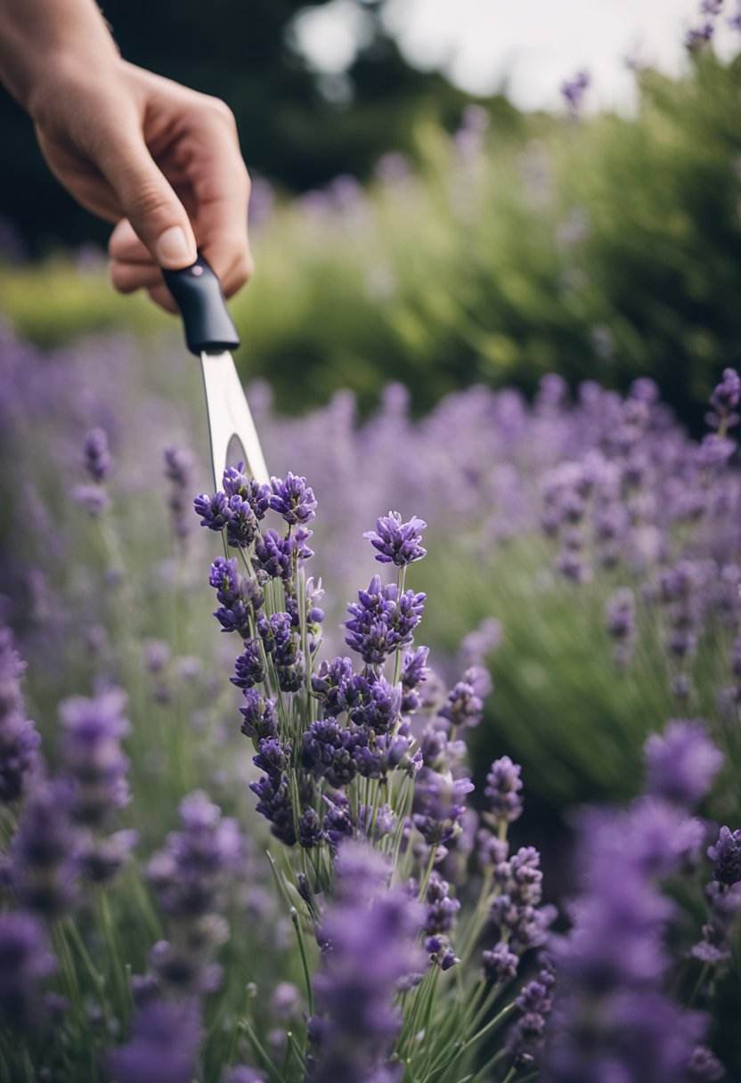 Lavender being trimmed, with wilted blooms removed