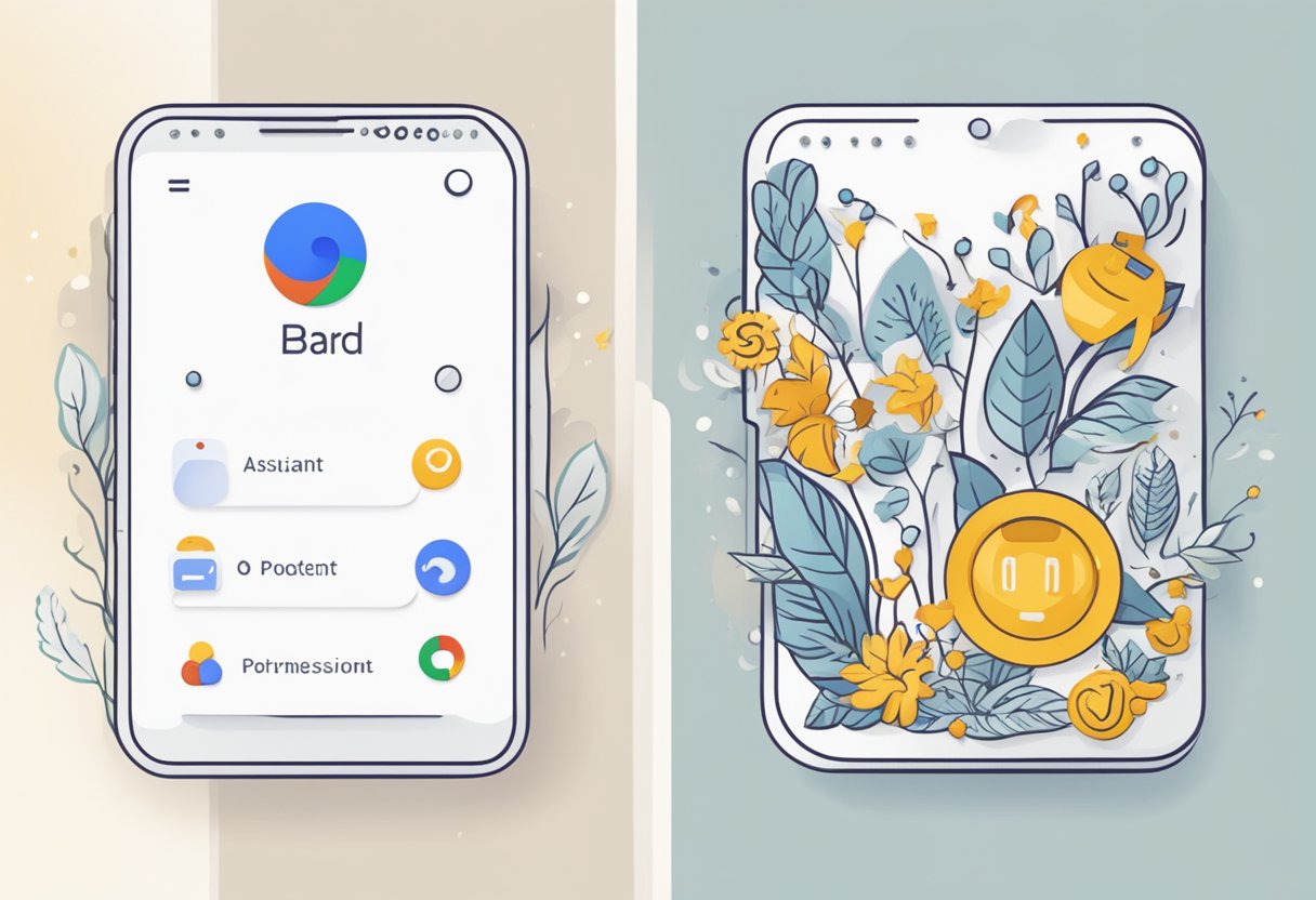 Google Bard is a digital assistant with a microphone icon and text input. It can compose and recite poetry, with options for different styles and themes