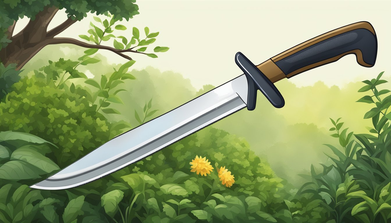 A garden machete is used for pruning, cutting through thick vegetation, and clearing brush