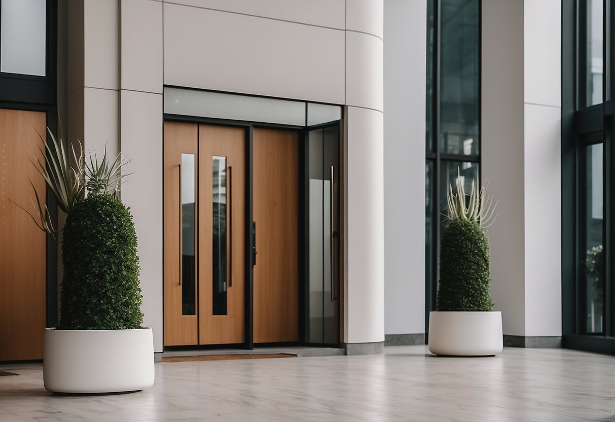 A modern entryway with sleek furniture and minimalist decor