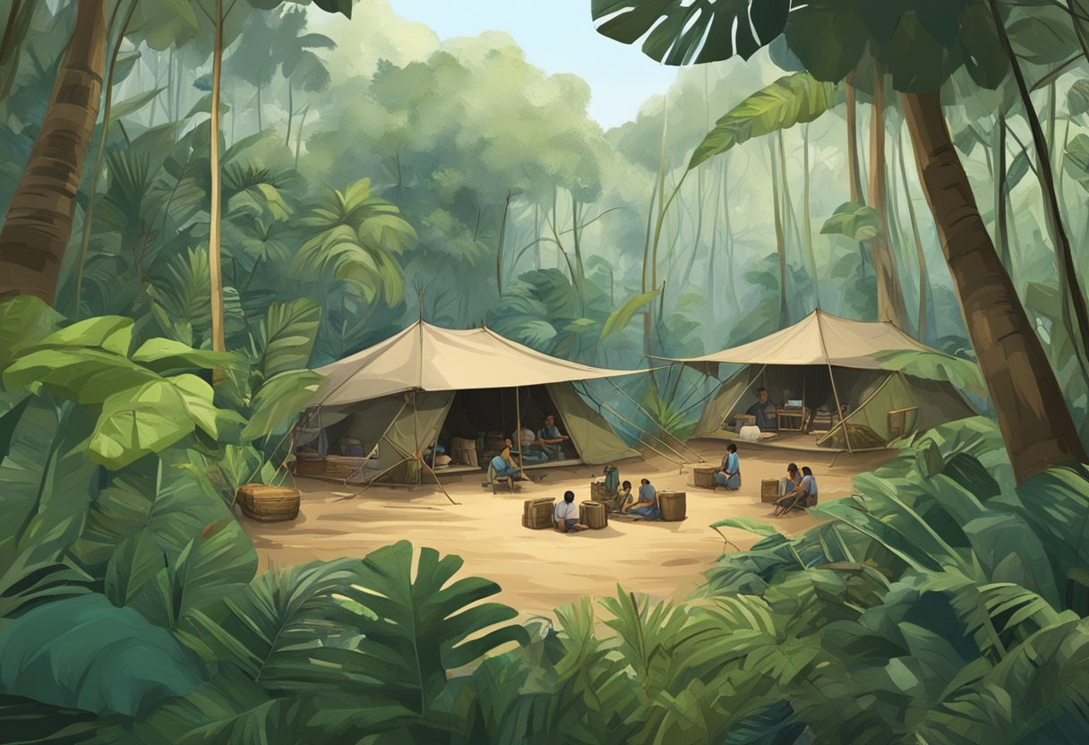 A remote jungle with uncontacted tribes, surrounded by modern technology and equipment for preservation