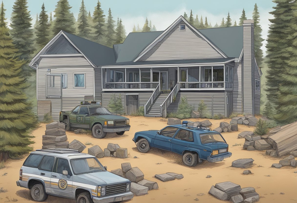 The aftermath of the Ruby Ridge incident is depicted with legal documents and court proceedings in the Joe Rogan Experience