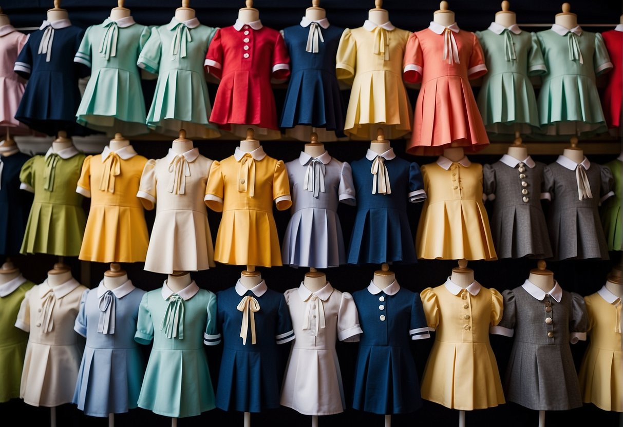 Children's choir uniforms in various colors and styles displayed on mannequins. Ethical and age-appropriate designs with comfortable fabrics