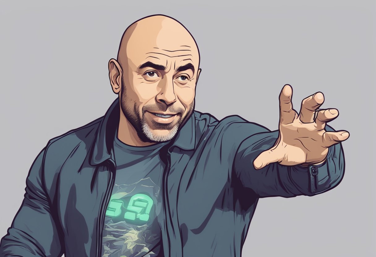 Joe Rogan enthusiastically discussing video games with animated hand gestures