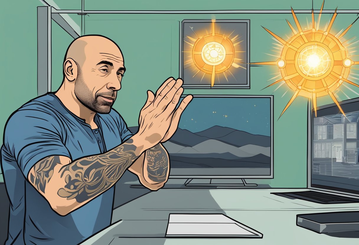 Joe Rogan discusses nuclear energy with animated hand gestures