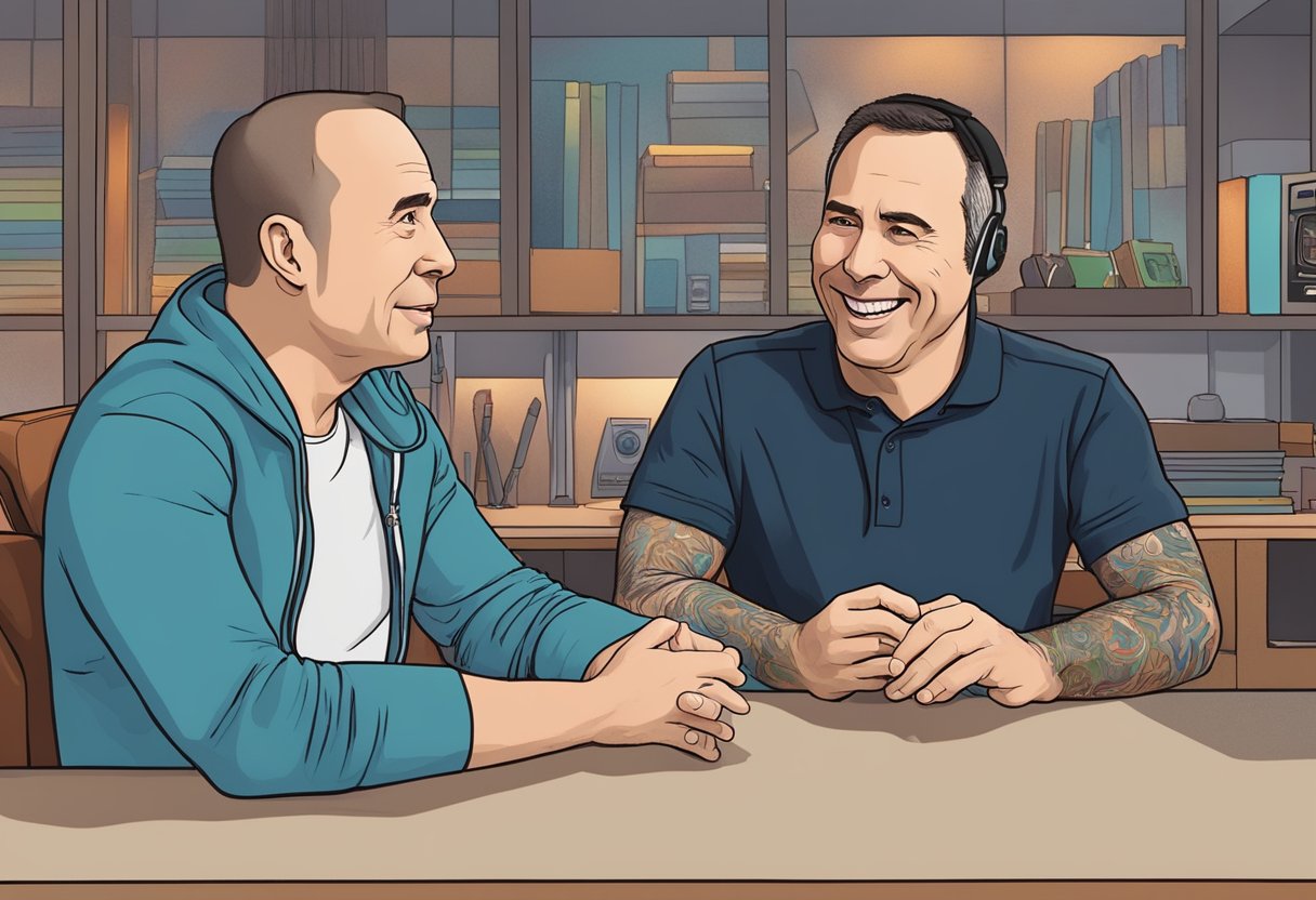 Joe Rogan and Norm Macdonald engage in animated conversation
