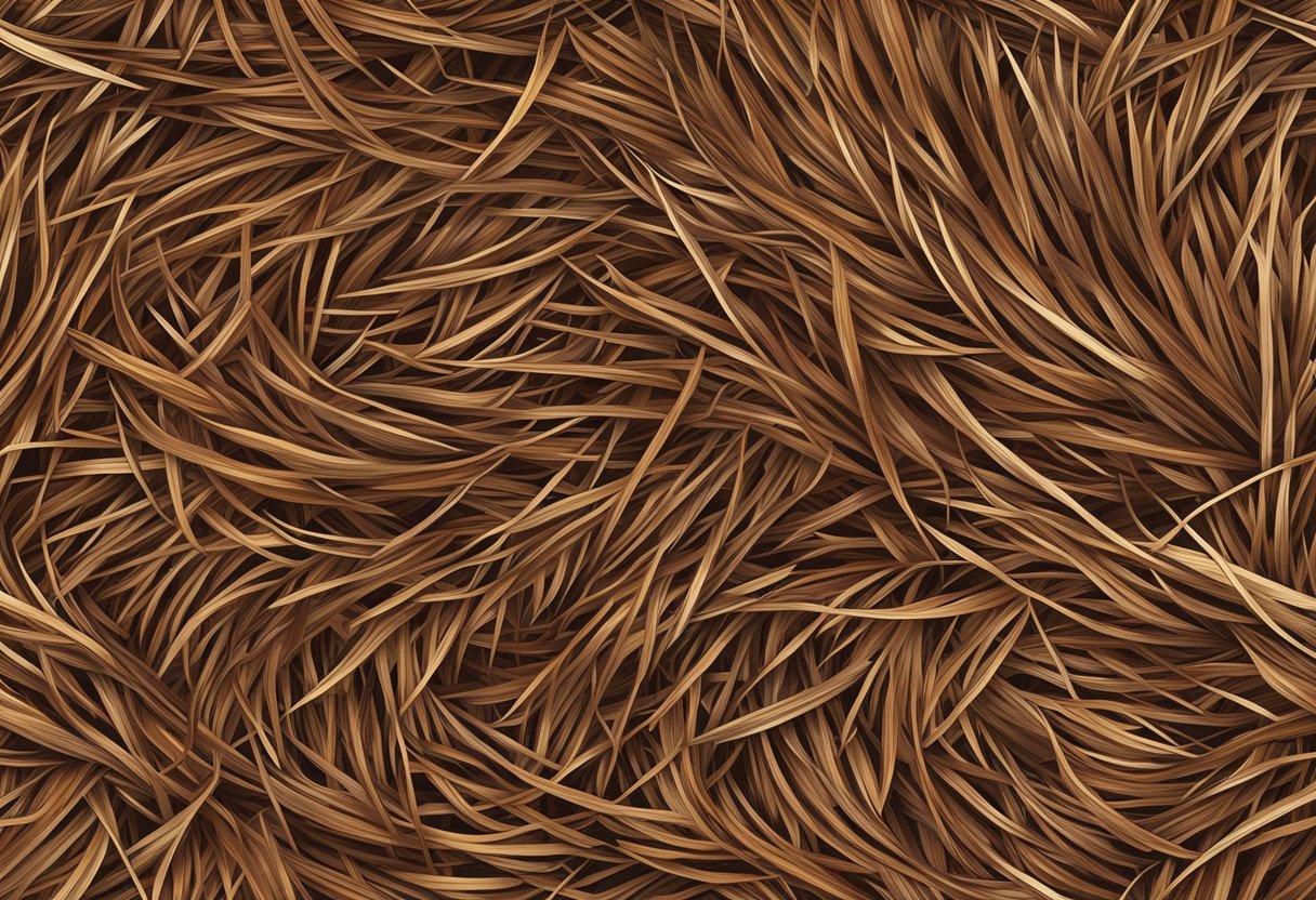 A layer of pine straw mulch covers the ground, creating a soft, natural carpet of reddish-brown needles
