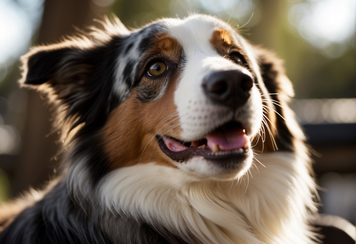 Australian shepherd being groomed, with focus on cutting its fur