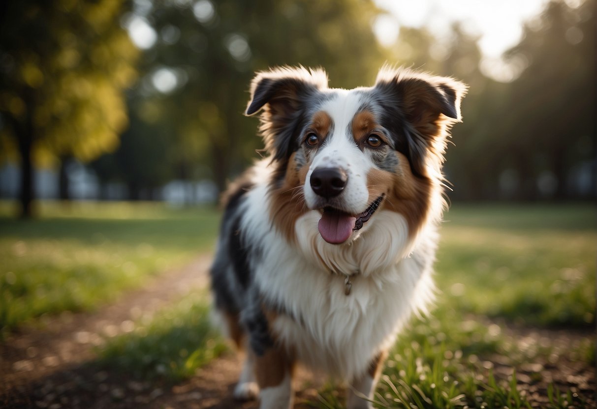 A daily routine of caring for an Australian Shepherd: grooming, feeding, exercising, and providing affection