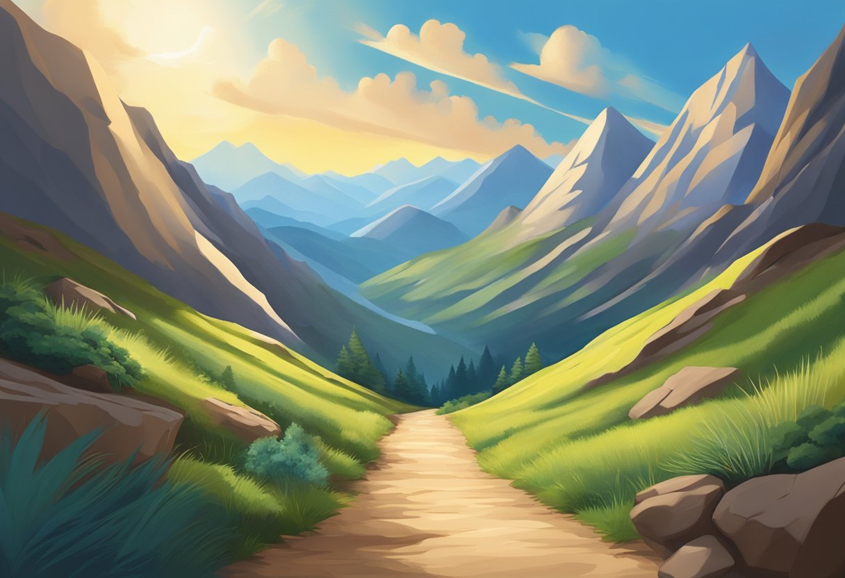 A mountainous path leading to a bright, open sky symbolizing career advancement