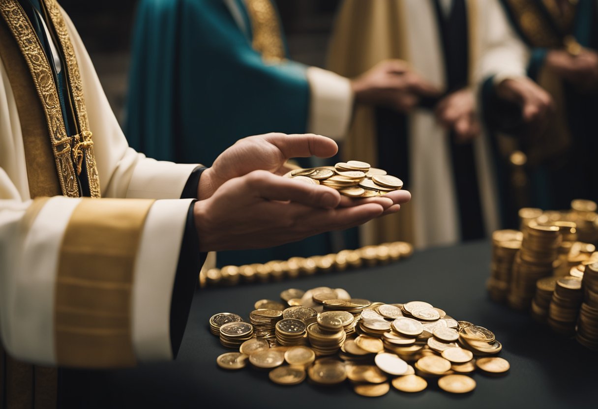 High priests give Judas 30 coins, then deny moral responsibility