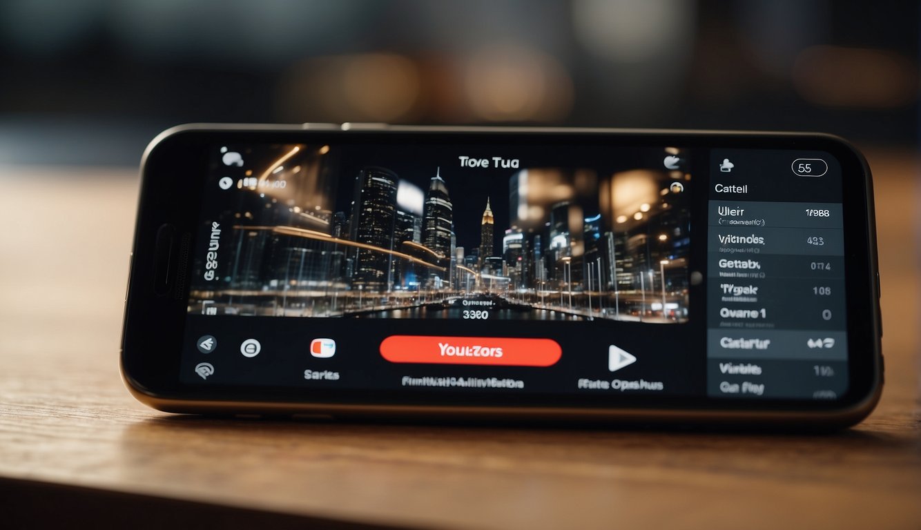 A smartphone with a YouTube app open, showing the process of creating a channel and optimizing videos for success